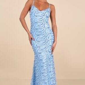 Lulus Mesmerizing Demeanor Blue Sequin Backless‎ Mermaid Maxi Dress - Size S